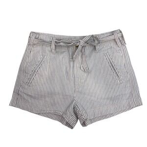 American Eagle Striped Shorts High Waist Tie Front Pockets Casual Size 2 w belt